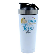 Dad I love You To The Moon And Back, Best Dad Gift From Son Or Daughter, 500ml Aluminium Shaker Bottle for Supplement Shakes - Easy Clean, Durable Cup. (wHITE)