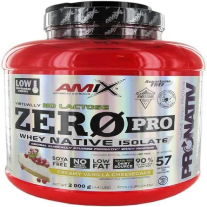 Amix Zeropro -Protein - Protein -Komplementpulver erhöht die Muskelmasse und hilft bei der Genesung, isoliertem Serumprotein, Lactose und Zucker - freier Vanillegeschmack 2 kg Käsekuchen