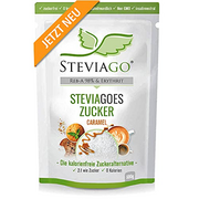 STEVIAGOES Zucker (Caramel) - der 2:1 Zuckerersatz aus Erythrit+Stevia (98% Reb-A) mit Karamellaroma, 0 Kalorien, vegan, geeignet für Keto Diät und Low Carb Diät, 500g