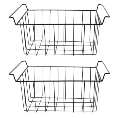 Freezer Wire Storage Organizer Baskets, 2 Pcs Freezer Wire Storage Basket PE Coated Hanging Rack Organizer Bin Black for Refrigerator Shelves(L 44.5cm X W 24.5cm X H 20cm)