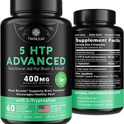 TWINLEAF 5 HTP Supplement for Mood Support - Made in USA - Natural 5-HTP & L-tryptophan Capsules - 5-HTP Booster for Men & Women - Proprietary Formula for Mood and Relaxation - 60 Vegan Capsules