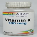 Solaray Vitamin K 100 mcg Healthy Bone Structure 100 Tablets New Exp. 4/24