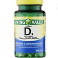 Spring Valley Vitamin D3 Dietary Supplement Softgels 1000 IU 25 Mcg 100 Count