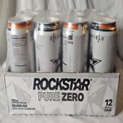 Rockstar Pure Zero Energy Drink Silver Ice 16oz Cans 12 Pack