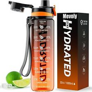 Mevoly All-New Water Bottle, 32 oz Motivational 32oz/1000ml, Night Orange