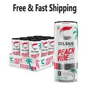 CELSIUS Sparkling Peach Vibe Functional Essential Energy Drink 12 fl oz 12 pack