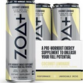 ZOA+ Pre-Workout Energy Drink Supplement. Zero Sugar, B & D Vitamins (Pack of 12
