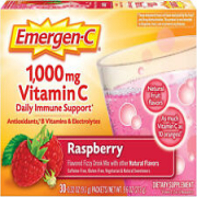 Emergen-C Vitamin C 1000mg Powder (30 Count, Raspberry Flavor, 1 Month Supply),