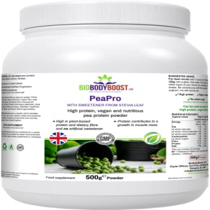 PeaPro | Pea Protein Powder (from snap peas) | High Fibre Pea Powder with Foods and Herbs | High in Plant-Based Protein and Dietary Fibre | No Artificial Sweetener | 500 g Powder