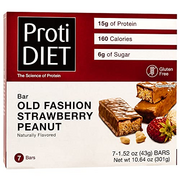 ProtiDiet Old Fashioned Strawberry & Peanuts Protein Bar, 15g Protein, Low Calorie, Low Carb, Low Sugar, High Fiber, No Gluten Ingredients, KETO Friendly, Ideal Protein Compatible, 7/ Box