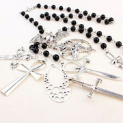 Ankh Black Rosary Beads Bat Necklace Gothic Long Sweater Chain Jewelry