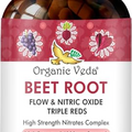 Organic Veda Beet Root Triple Reds Flow & Nitric Oxide Supplement, 20:1 Extract - 14000mg High Strength Nitrates Complex with Super Red Foods Beetroot, Pomegranate, Red Spinach Extracts - 60 Capsules