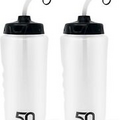 1 Liter Sports Water Bottle W/Straw - Easy Squeeze + Built In 2 Pack, Clear