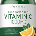 Carlyle Vitamin C 1000Mg | Timed Release | 120 Vegetarian Caplets | with Rose HI