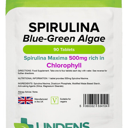 Lindens Spirulina 500mg Tablets Organic Blue-Green Algae Chlorophyll Amino