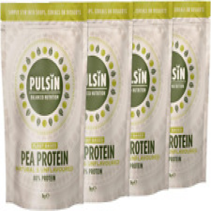 Pulsin - Unflavoured Vegan Pea Protein Powder - 1Kg X 4 Pack - 8.0G Protein, 0G