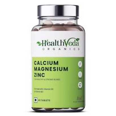 Health Veda Organics Calcium, Magnesium, Zinc with Vitamin D3 & B12, 60 tablet