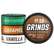 Grinds Coffee Pouches | Top 4 Flavors | Wintergreen Caramel Double Mocha & Va...