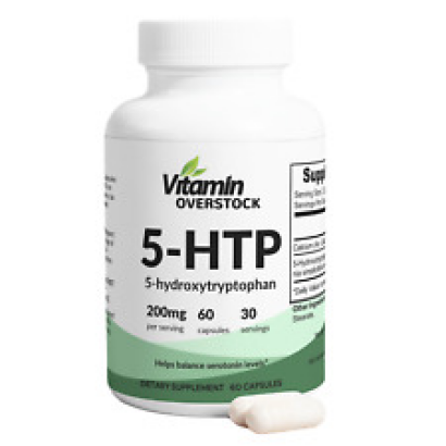 Vitamin Overstock 5-HTP 200mg, 60 Capsules (5-Hydroxytryptophan) - Gluten Free