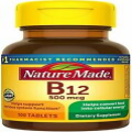 Nature Made Vitamin B12 Brain Cell Support Tablets Supplement 500mcg 100 Count
