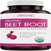 USDA Organic Beet Root Powder (120 Tablets) 1350Mg Beets per Serving with Black