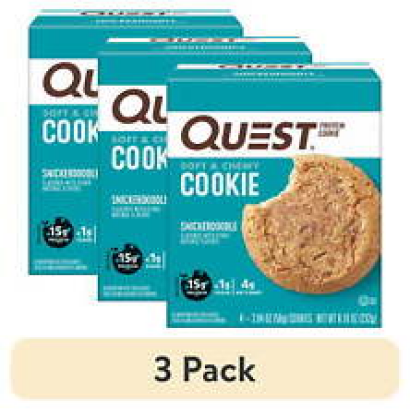 (3 Pack) Quest Protein Cookie High Protein Snickerdoodle 4 Count 11g of Fiber