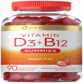 Vitamin D3 B12 Gummies | 90 Count | Vegetarian Strawberry Flavor | by Carlyle