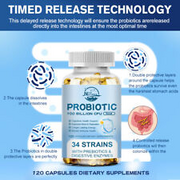 100 Billion Probiotics CFU Potency Digestive Enzymes Immune Health 120 Capsules