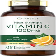 Carlyle Vitamin C 1000Mg | 300 Vegetarian Caplets | Ascorbic Acid with Wild Rose
