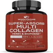 Super-Absorb Multi Collagen Pills, Organic Herbs & Bioperine, Vegan, 90 Capsules