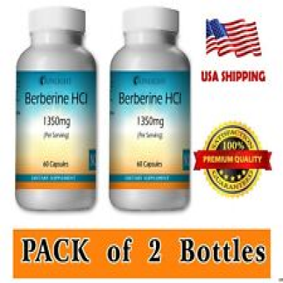 Berberine HCL Extract Capsules 1350mg Pack of 2 Bottles 120 Capsules Free Ship