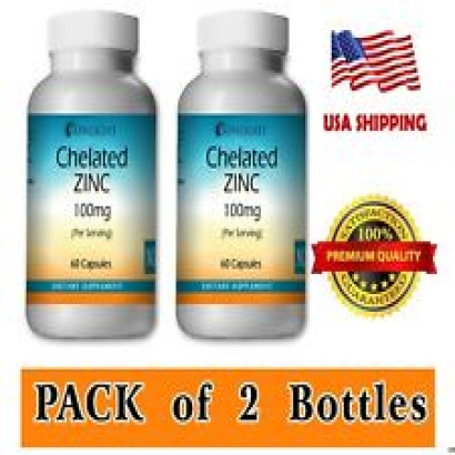 Chelated Zinc Capsule 100mg Pack of 2 Bottles 120 Capsules By Sunlight Free Ship