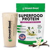 Ground-Based Nutrition Plant-Based Protein Powder – Superfood + Essential Greens Powder – Keto, Paleo, Low Calorie Organic Vegan, Non-GMO, Gluten Free - 14 Servings, Creamy Vanilla