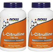 NOW Foods L-Citrulline 750 mg, 180 Capsules (2 Pack)