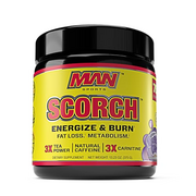 Man Sports Scorch - Fat Burning Powder for Men and Women - Hunger Suppressant - Weight Loss Supplement - 375 Grams, 75 Servings - Grape Bubblegum
