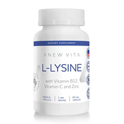Anew Vita L-Lysine Supplement with Vitamin B12 + C + Zinc for Lip, Mouth, and Oral Tissue Health - Enhanced Wellness Formula - Non-GMO, Gluten-Free - Made in USA - 60 Vegetable Capsules, 500mg