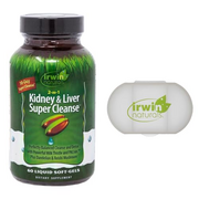 Irwin Naturals 2-in-1 Kidney & Liver Super Cleanse (60 Liquid Softgels) Bundle with Pill Case - Liver and Kidney Detox Cleanse Supplement to Repair and Support Healthy Kidney and Liver Function