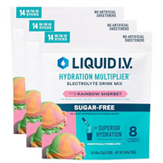 Liquid I.V.® Hydration Multiplier® Sugar-Free - Rainbow Sherbet - Hydration Powder Packets | Electrolyte Powder Drink Mix | Convenient Single-Serving Sticks | Non-GMO |3 Pack (42 Servings)