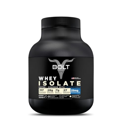 Bolt Whey Isolate Protein Powder | with Superfood Phycocyanin | Muscle Strength & Bone Health | 28g Protein, 7g BCAA | 2LB/32oz, 27 Servings | Madagascar Vanilla