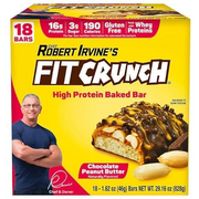 Chef Robert Irvine’s Fitcrunch Whey Protein Bars, 18-count, 1.62oz, Chocolate Peanut Butter