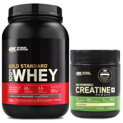 100% Whey (2 lbs/907 g) (Double Rich Chocolate) and Micronized Creatine Powder - 100 Gram, 33 Serves, 3g of 100% Creatine Monohydrate per Serve