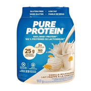 Pure Protein 100% Whey Protein Powder Vanilla Milkshake, 25g Protein and 2g Sugar/Scoop, 907g/2 lbs (Shipped from Canada)