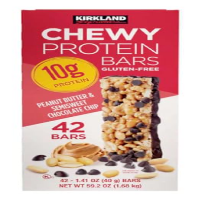 Kirkland Signature Chewy Protein Bar, Peanut Butter & Semisweet Chocolate Chip, 1.41 oz, 42-Count