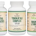 Double Wood Supplements Essential Amino Acids (225 Capsules), Tongkat Ali Extract (120 Capsules), Magnesium L-Threonate (100 Capsules)