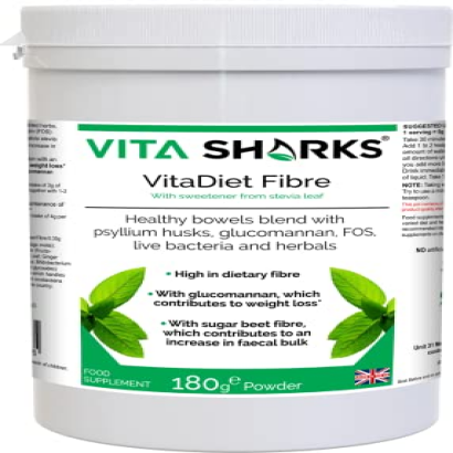 VitaDiet Fibre 180g Powder with Psyllium Husk for Gentle Vegan Cholesterol Management, Bowel Cleanse, Detox & Digestive System Support. Natural Appetite Suppressant & Weight Loss - Kosher