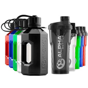 Alpha Designs | Gym Water Bottle (1600ml) + Protein Shaker (750ml) Bundle | Smoke
