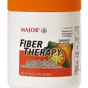 Major Fiber Therapy Easy to Mix Non-Gritty Texture Orange Flavor Methylcellulose 100% Soluble Fiber for Controlled Regularity - 16 Oz