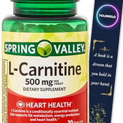 L Carnitine Amino Acid Supplement Spring Valley, 500 mg, Unflavored, 30 Count and Bookmark Gift of YOLOMOLO