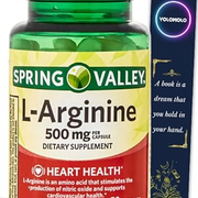 L-Arginine Amino Acid Spring Valley Supplements, 500 mg, 50 Count and Bookmark Gift of YOLOMOLO