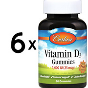 (360 g, 247,48 EUR/1Kg) 6 x (Carlson Labs Vitamin D3 Gummies, 1000 IU Natural F